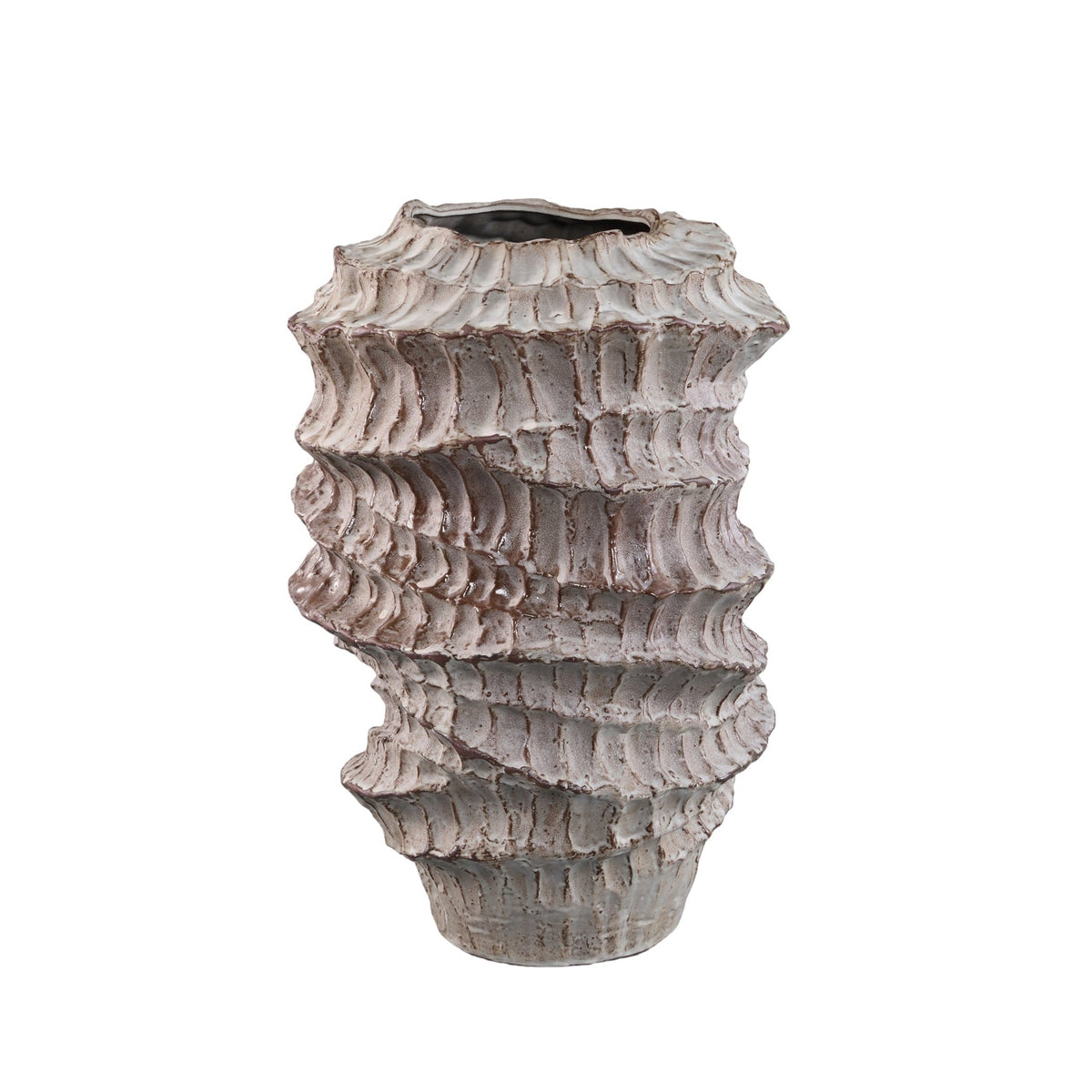 Talan Beige Round Wavy Ribbed Ceramic Vase B PTMD