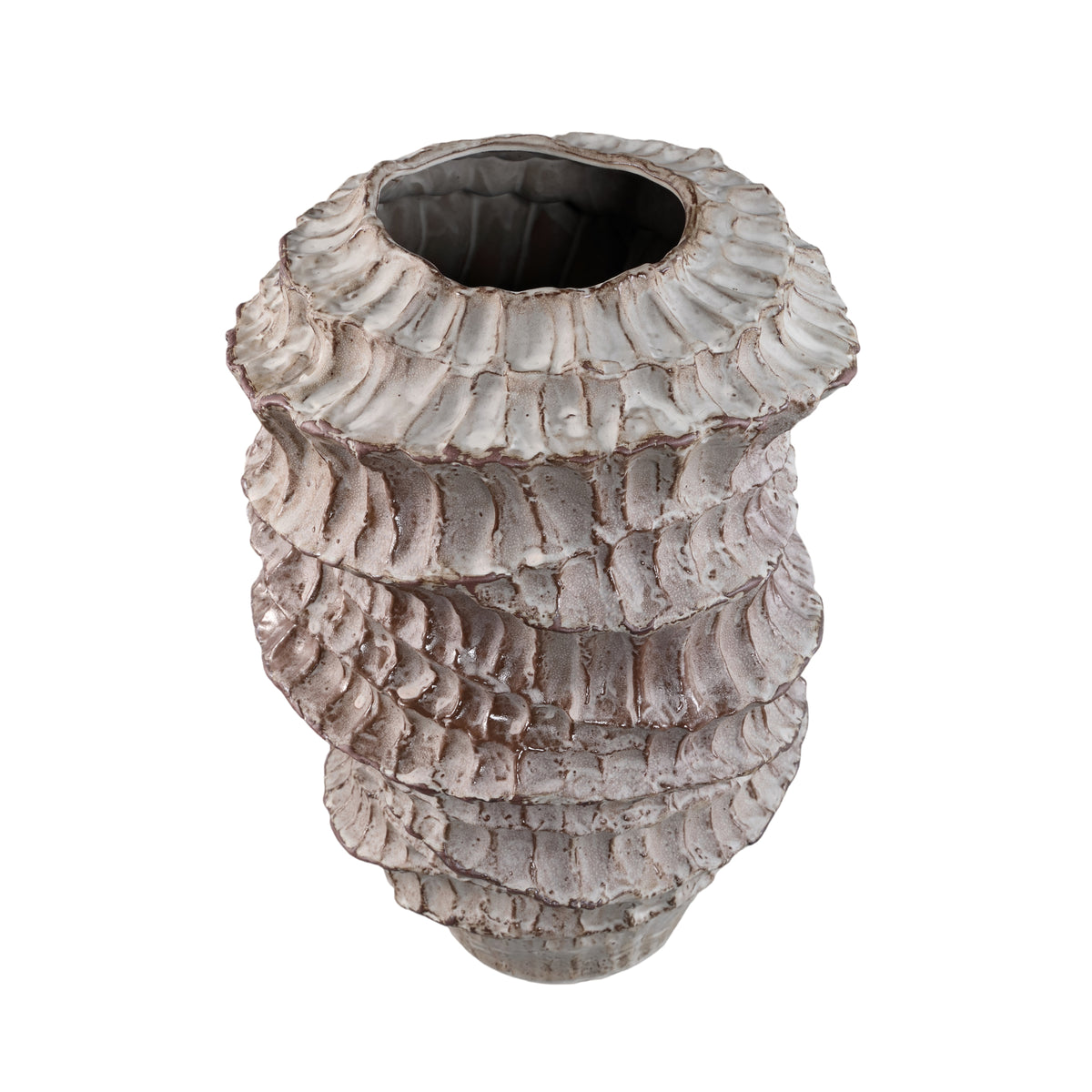 Talan Beige Round Wavy Ribbed Ceramic Vase B PTMD