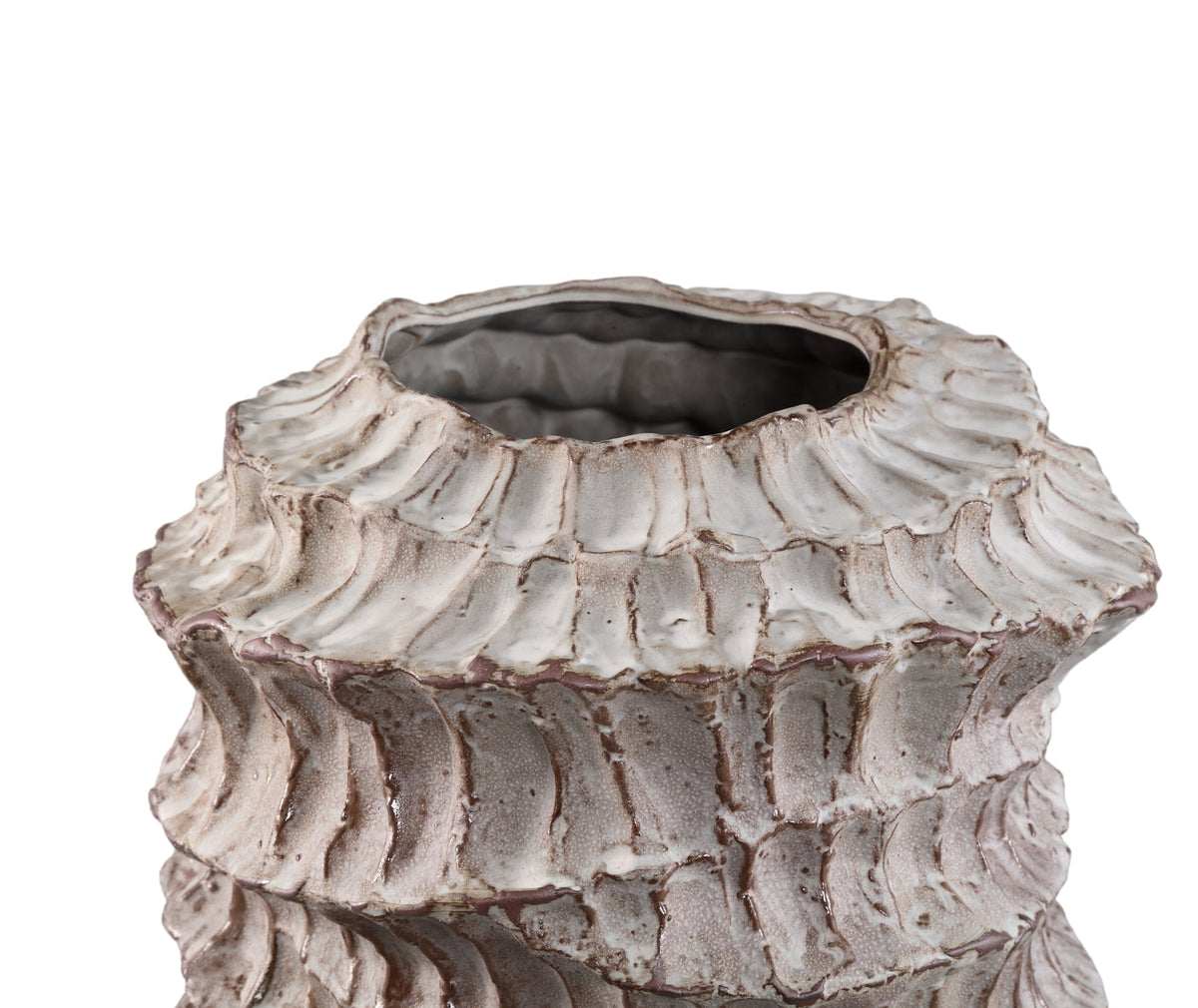 Talan Beige Round Wavy Ribbed Ceramic Vase B PTMD