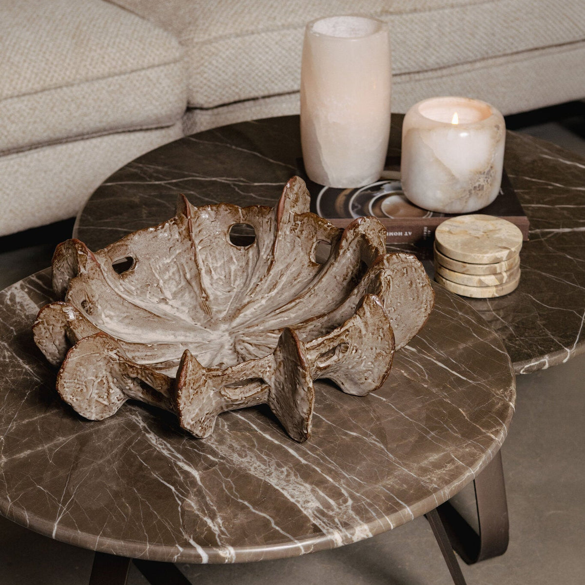 Talan Beige Ceramic Organic Shaped Decoration Bowl PTMD