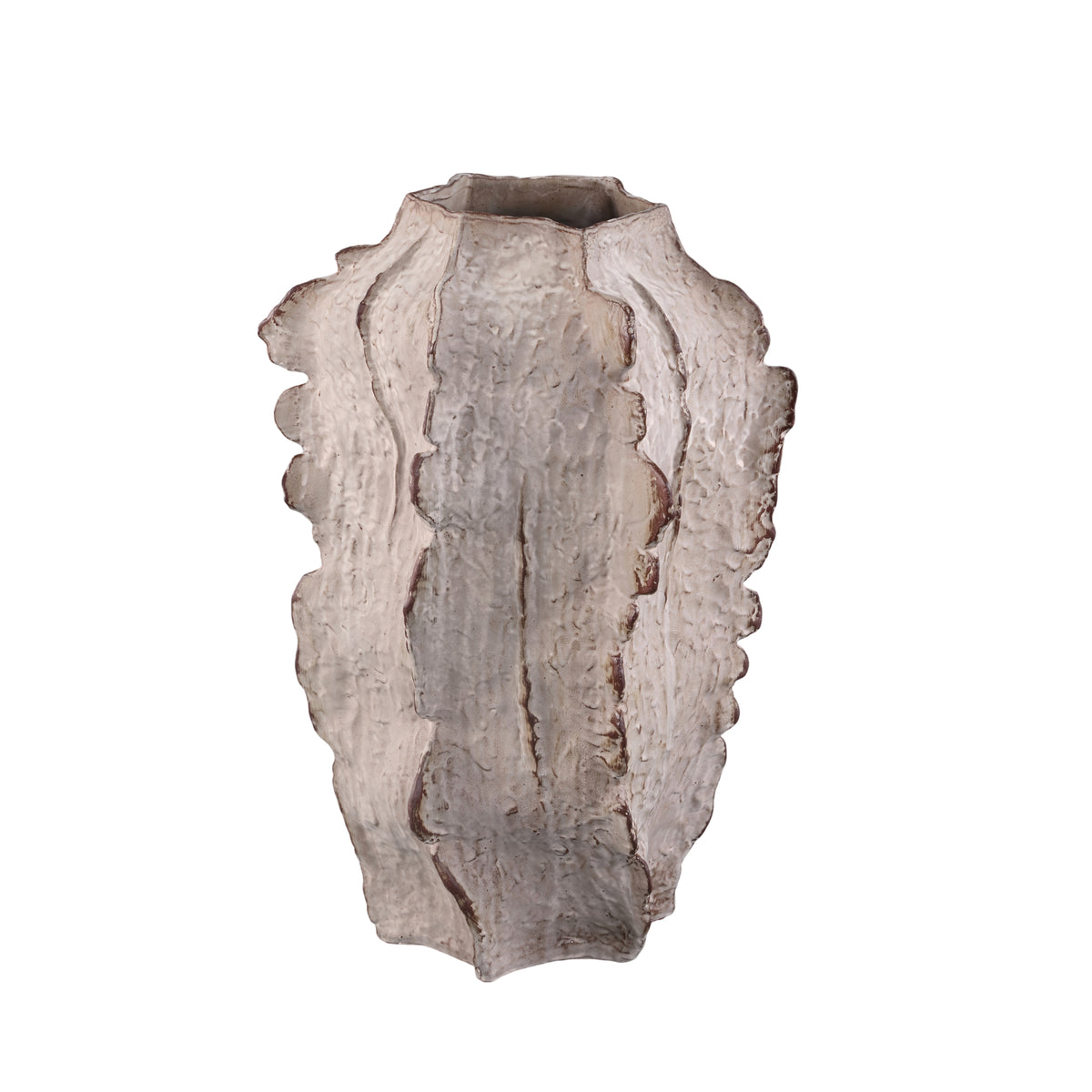 Talan Beige Ceramic Angular Vase Ribbed L PTMD