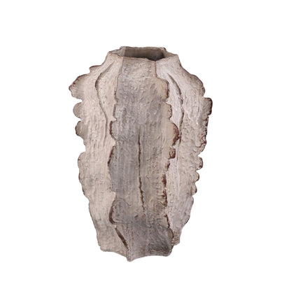 Talan Beige Ceramic Angular Vase Ribbed L PTMD