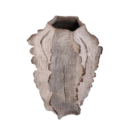 Talan Beige Ceramic Angular Vase Ribbed L PTMD