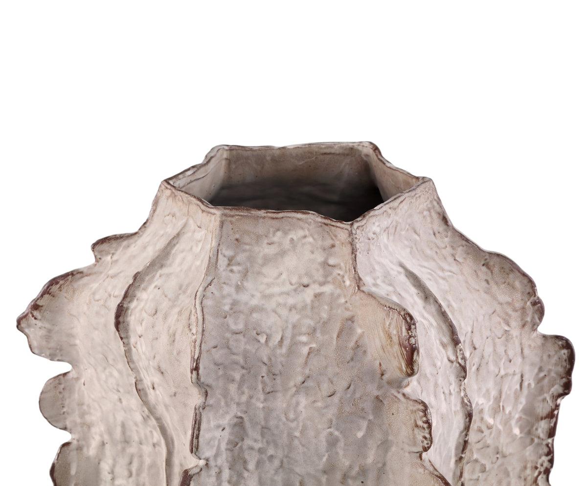 Talan Beige Ceramic Angular Vase Ribbed L PTMD