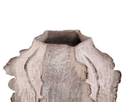 Talan Beige Ceramic Angular Vase Ribbed L PTMD