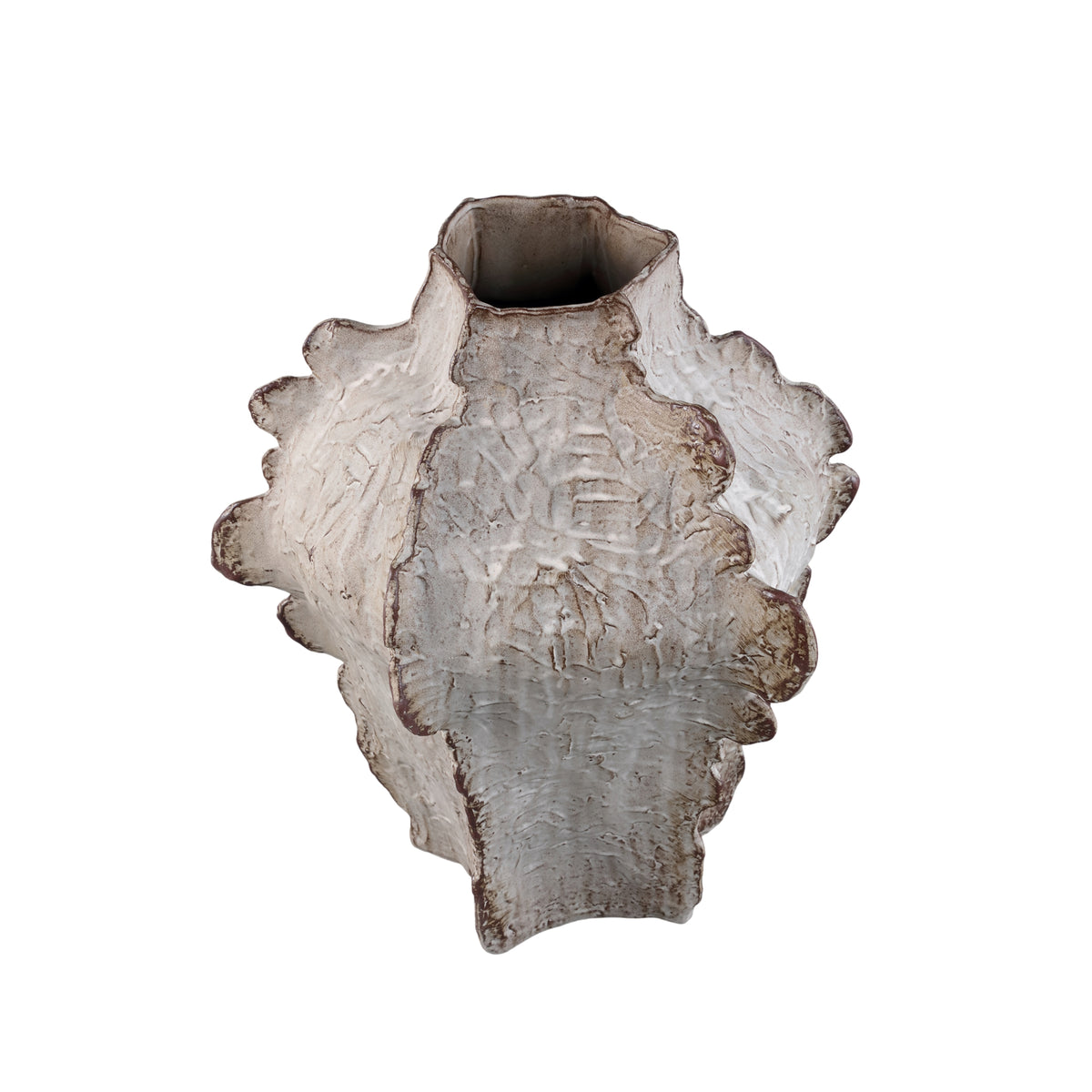 Talan Beige Ceramic Angular Vase Ribbed S PTMD
