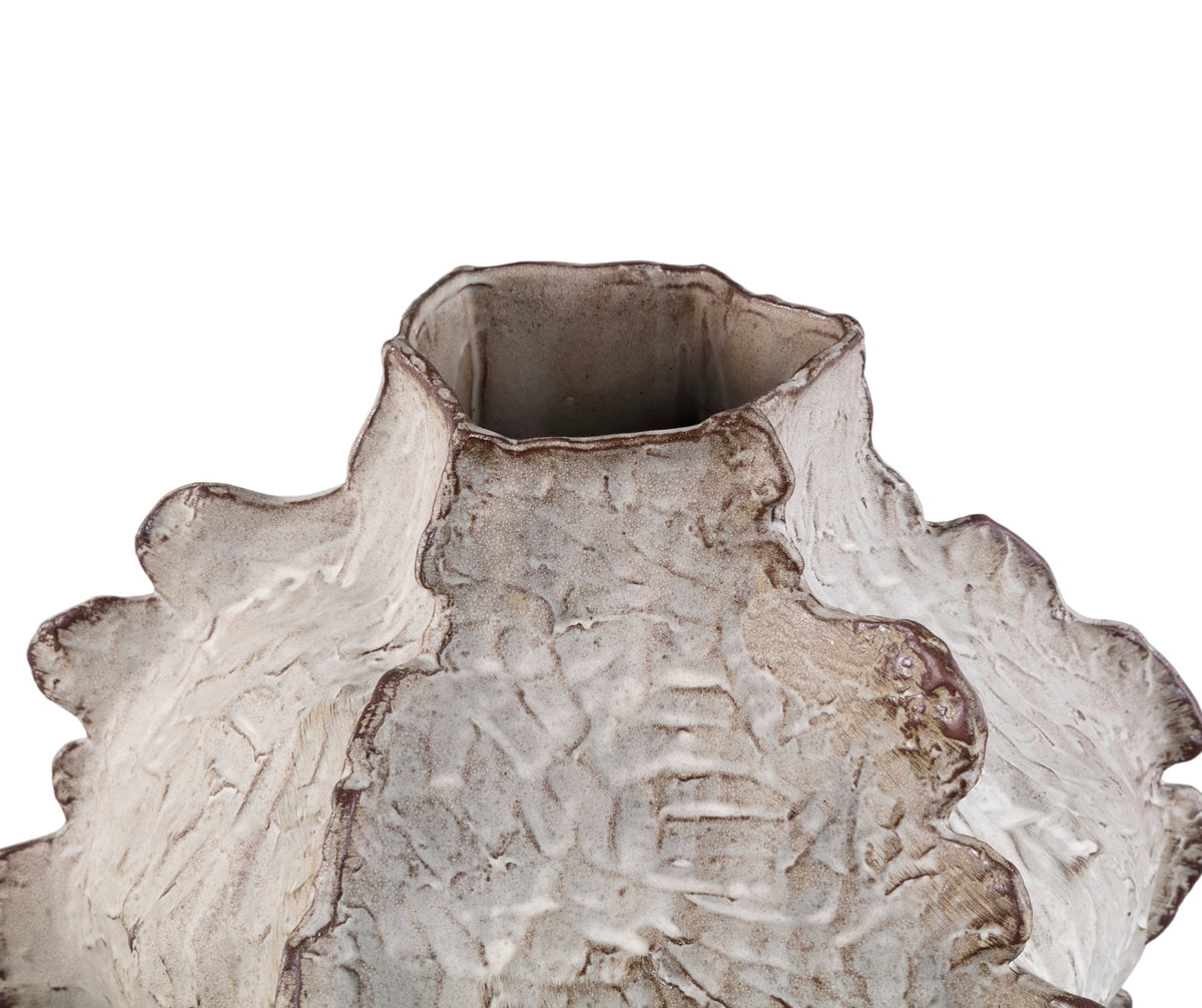 Talan Beige Ceramic Angular Vase Ribbed S PTMD