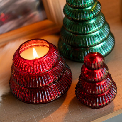 Geurkaars Kerstboom Glas Kerstrood J-Line Set van 2