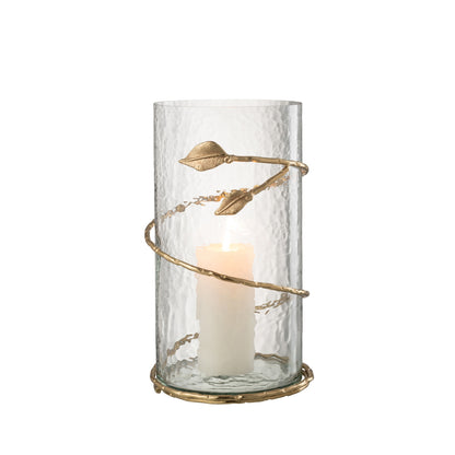 Glazen Windlicht met Gouden Bladeren Ø17.5x34cm J-Line