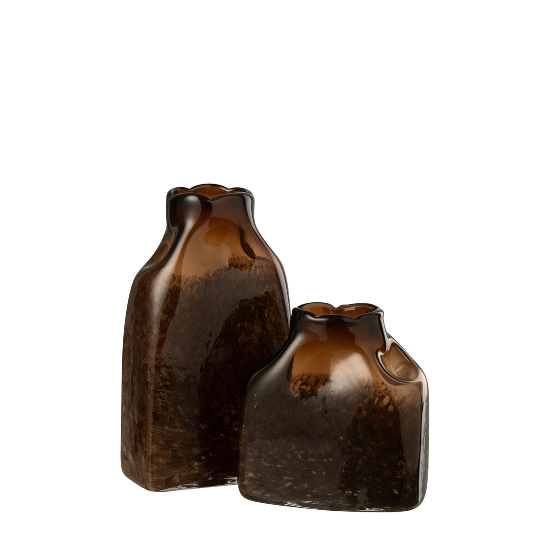 Donkerbruine Glazen Vaas Rechthoek J-Line Set van 2