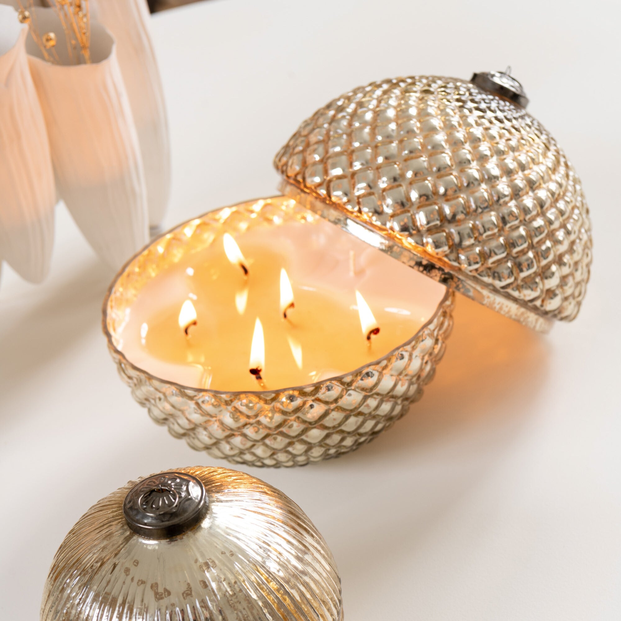 Geurkaars Kerstbal Glas Goudkleurig Small Set van 2 J-Line