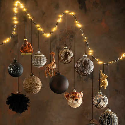 Doos Van 4 Kerstbal Glas Antiek Bruin Large J-Line