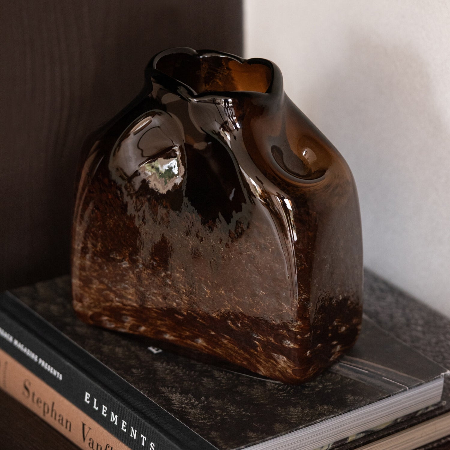 Donkerbruine Glazen Vaas Rechthoek J-Line Set van 2