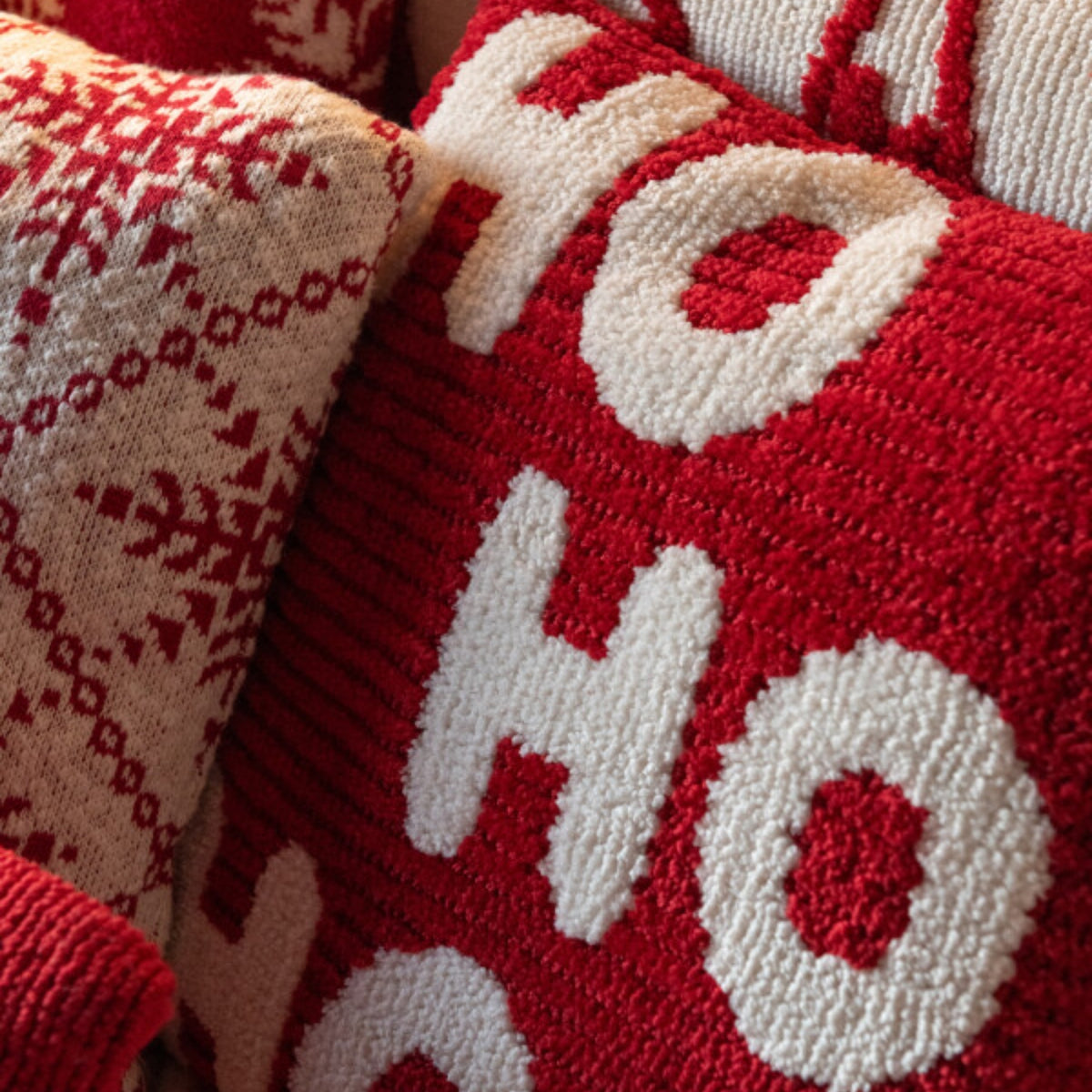 Kerst Set Plaid &amp; Kerstkussens HoHoHo Rood/Wit J-Line