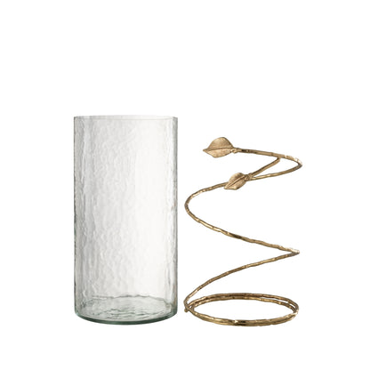Glazen Windlicht met Gouden Bladeren Ø17.5x34cm J-Line