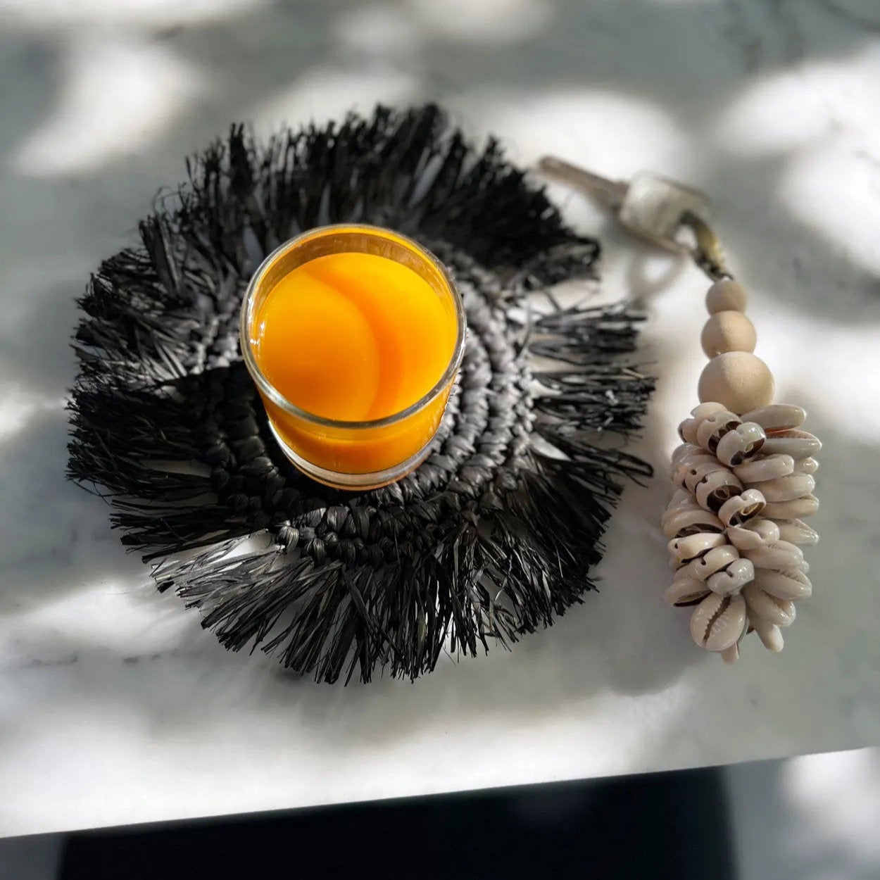 De Fringe Raffia Onderzetter - Zwart