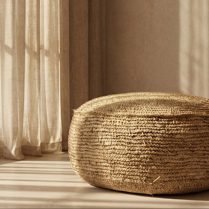 De Raffia Flores Poef - Naturel Bazar Bizar