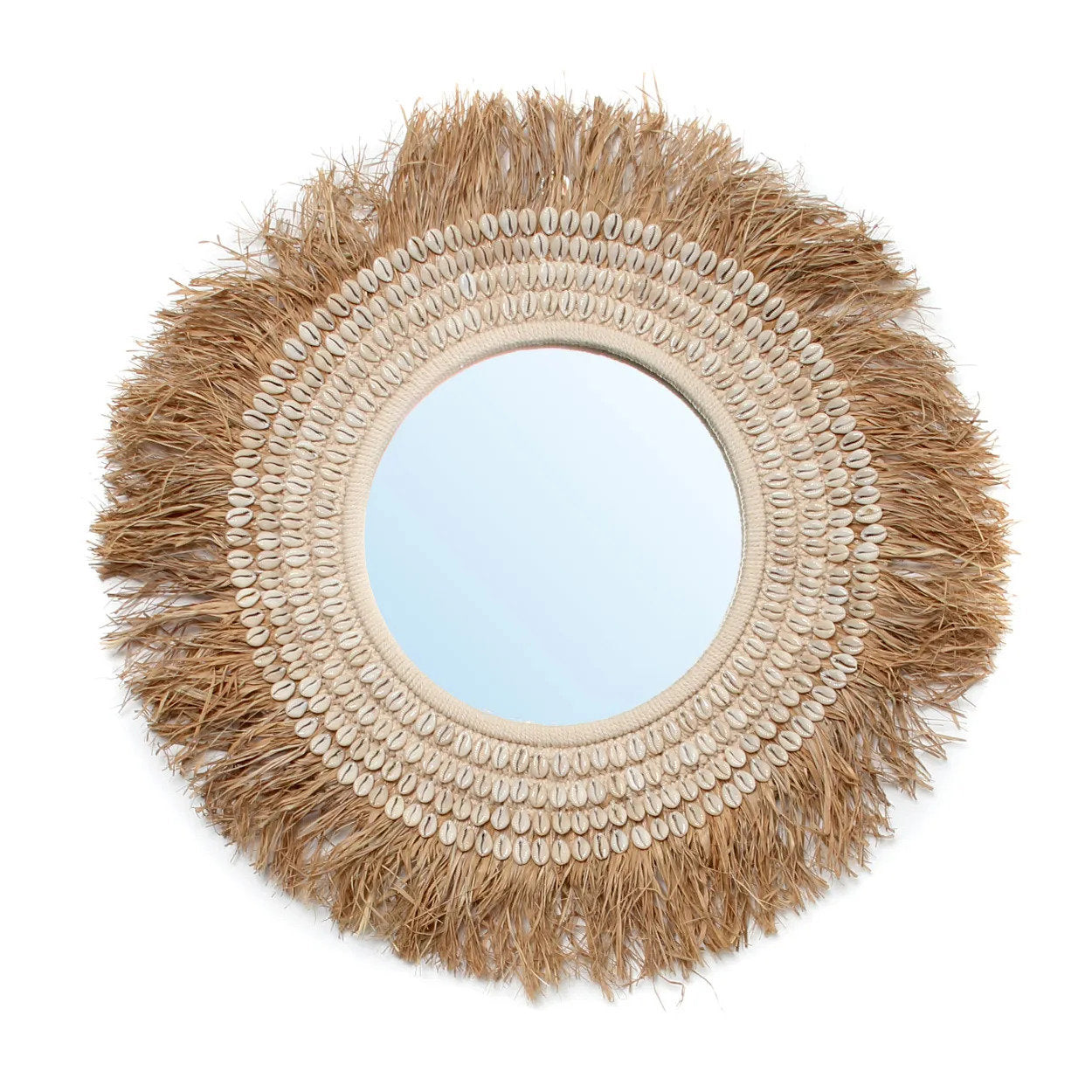 De Raffia Cowrie Spiegel - Naturel Wit 75x75cm