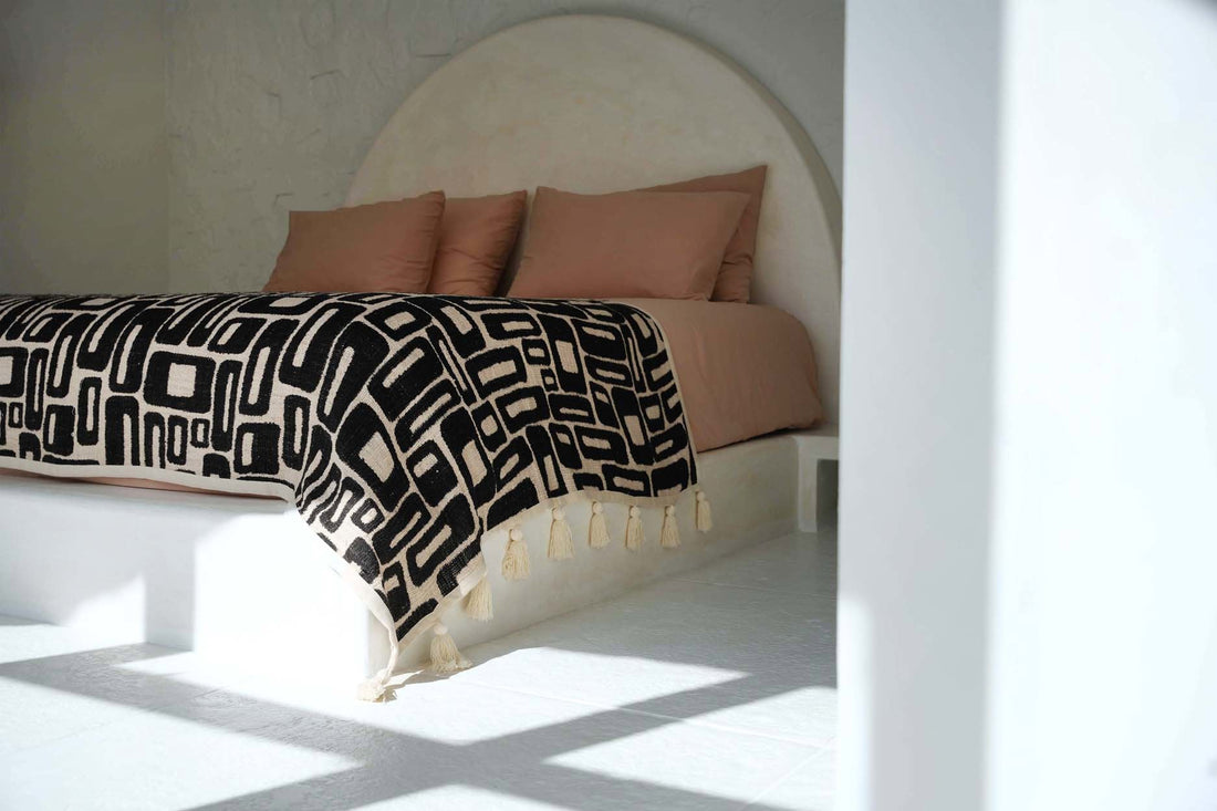 De Aztec Bedsprei/ Plaid - Naturel Zwart