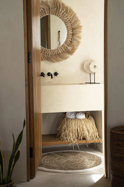 Het Seagrass &amp; Katoen Rond Tapijt - Naturel Wit - 100