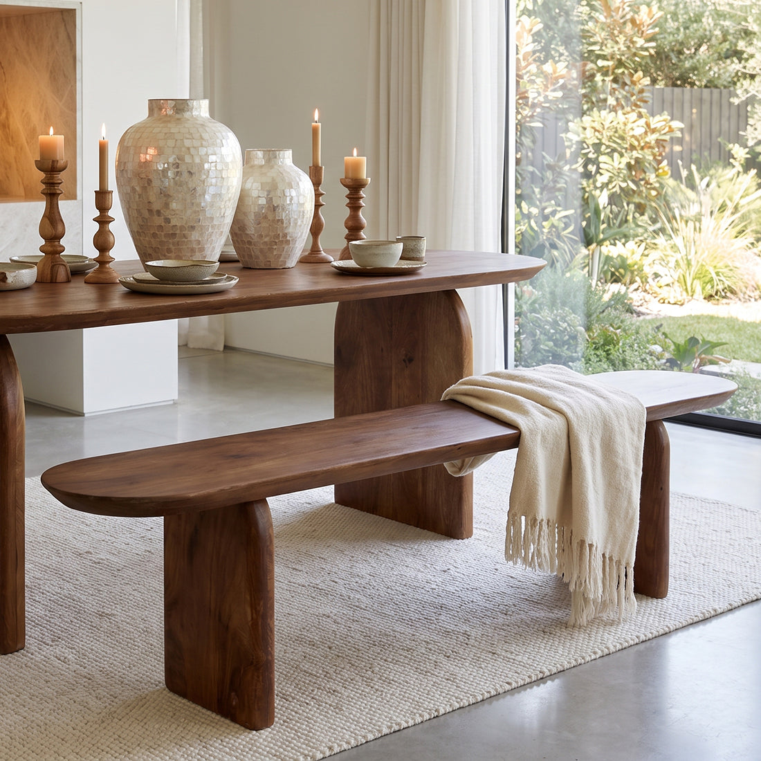 Eetkamerbank Bullnose Bruin Mangohout 180cm Raw Materials