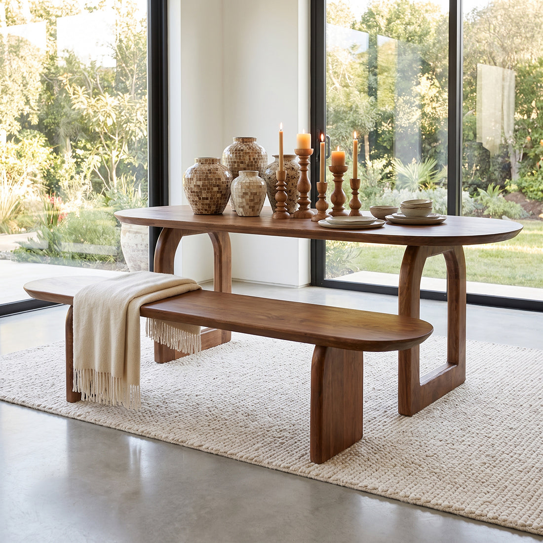 Eetkamerbank Bullnose Bruin Mangohout 180cm Raw Materials