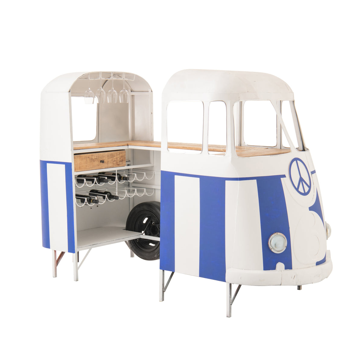 Barmeubel Retro Camper Blauw/Wit J-Line