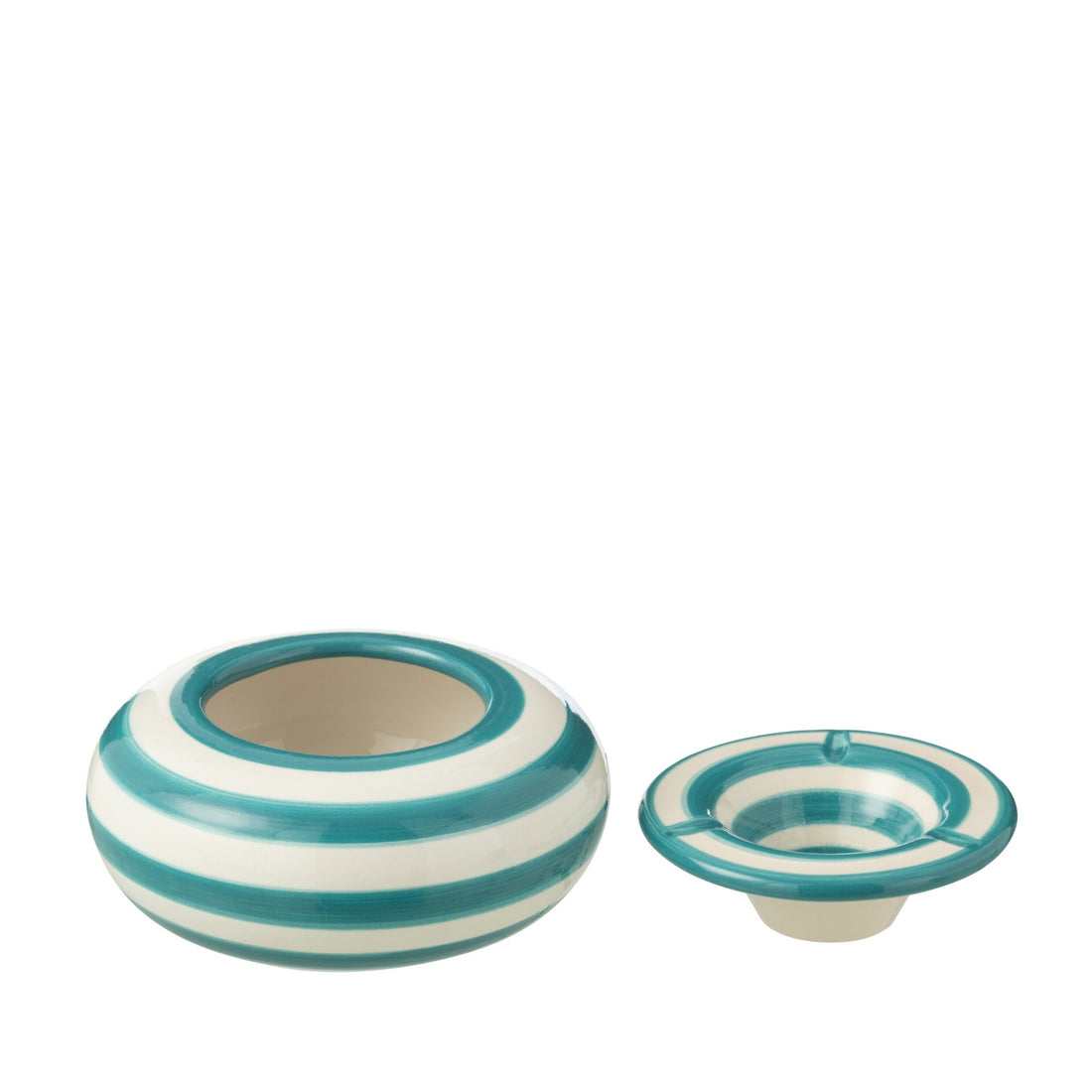 Grote Asbak Granada Strepen Aqua/Wit Keramiek J-Line