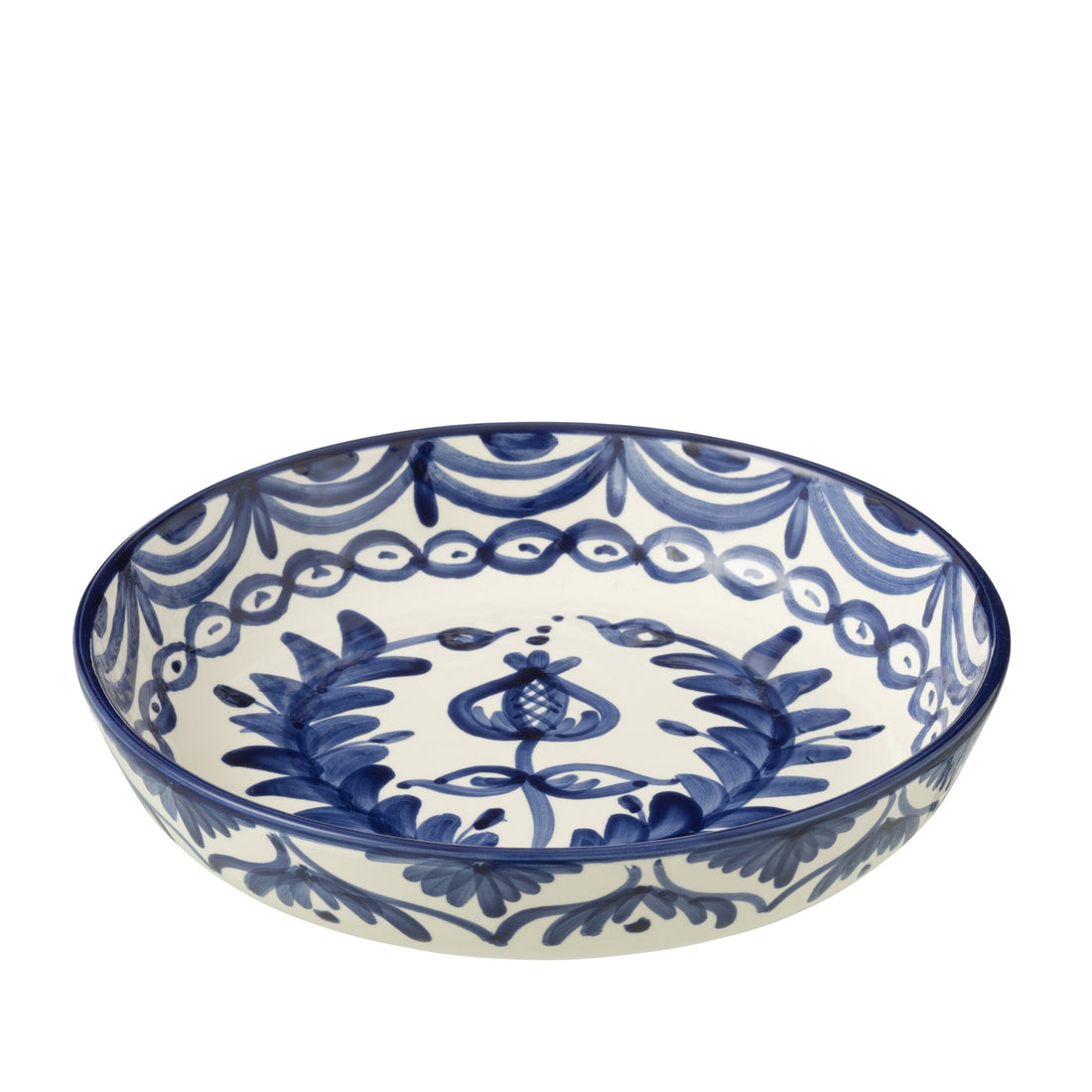 Grote Lage Kom Granada Motief Cobalt Blauw/Wit Keramiek J-Line