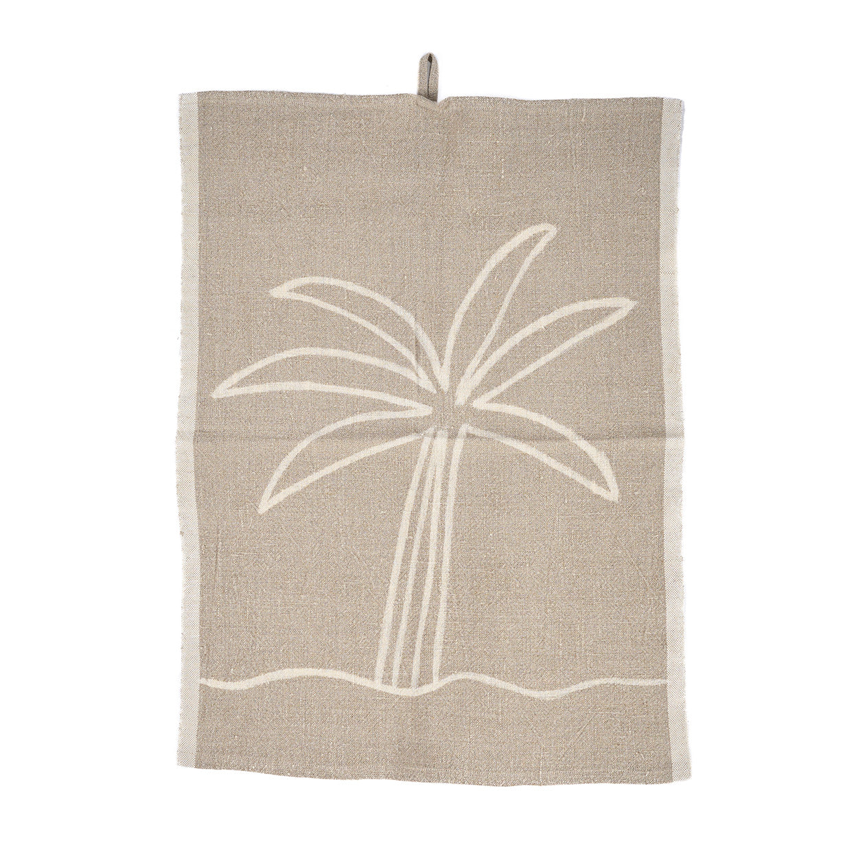 De Linnen Palm Tree Keukendoek Natuurlijk Wit 50x70