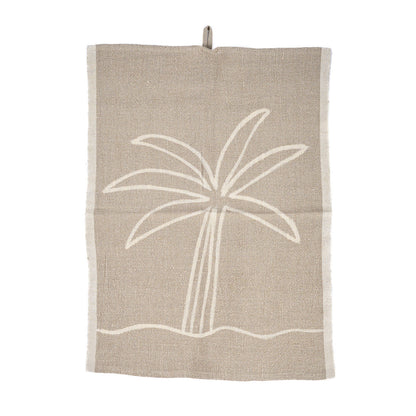 De Linnen Palm Tree Keukendoek Natuurlijk Wit 50x70