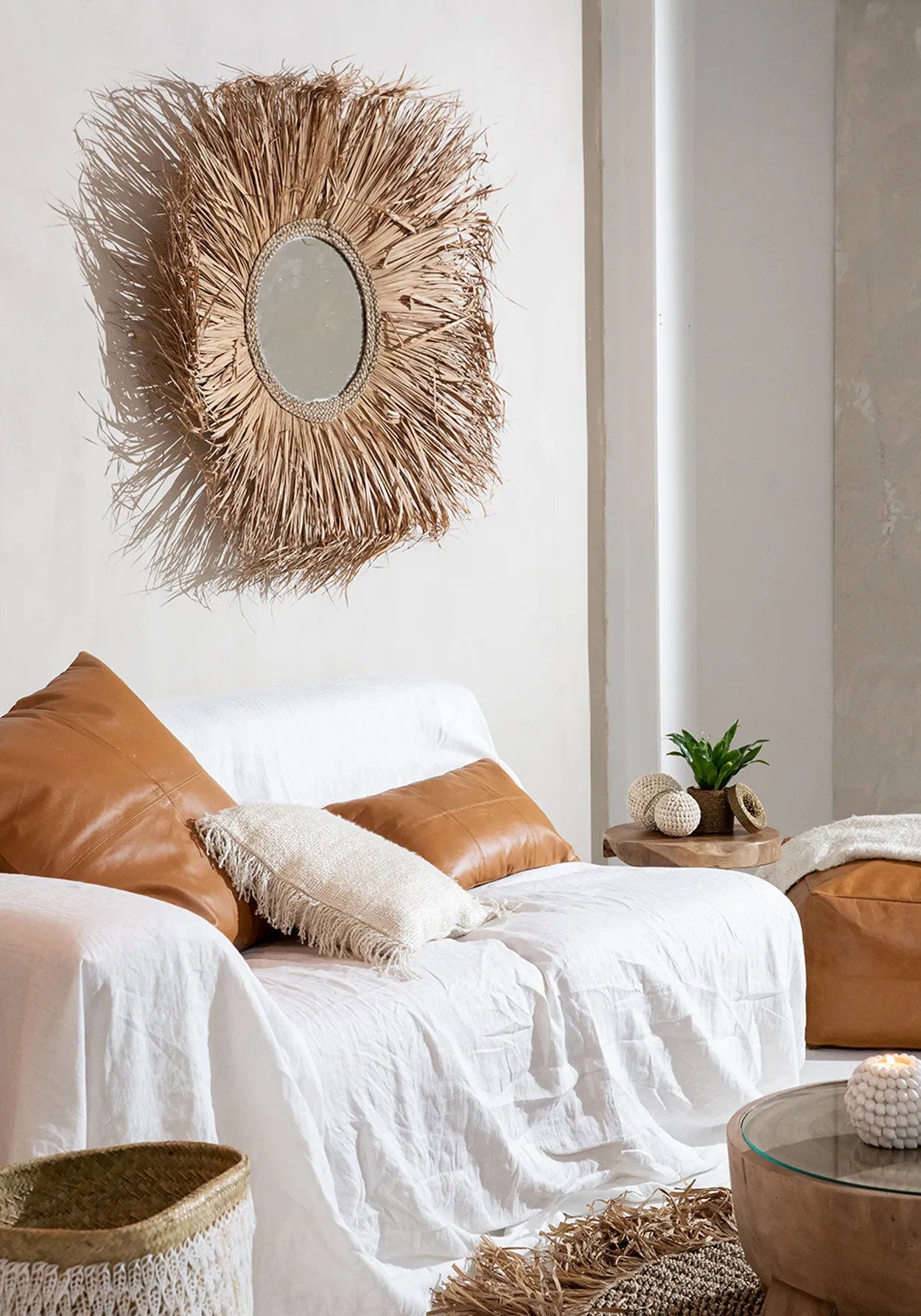 Het Six Panel Leather Kussenhoes - Camel - 30x50
