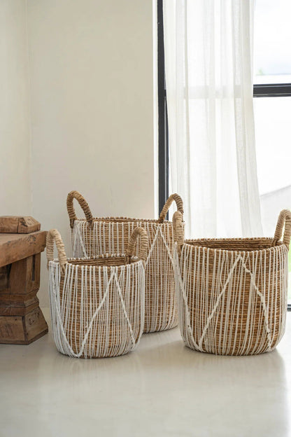 De Straight Stitched Macramé Mand - L