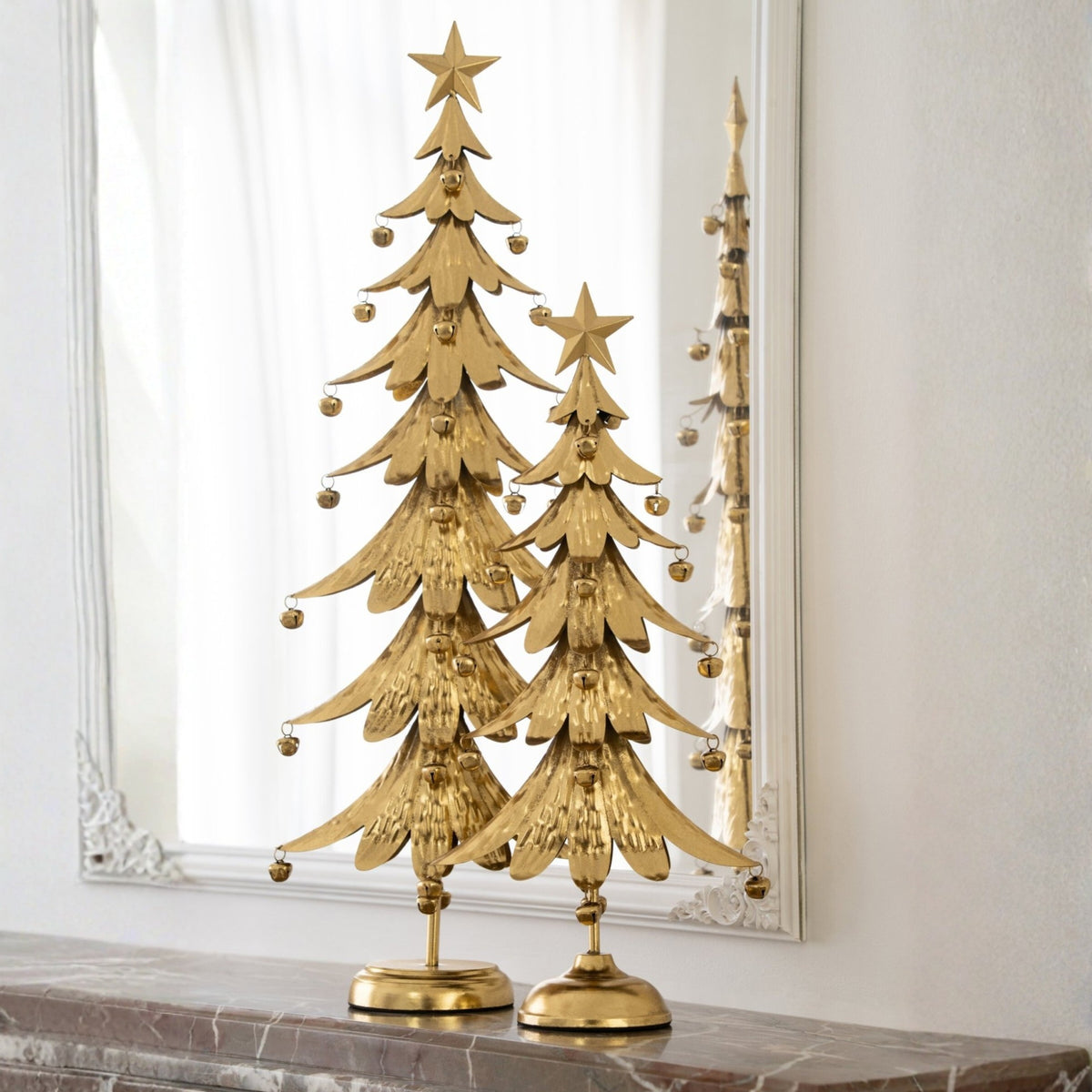 Set Van 2 Kerstbomen Met Ster Metaal Goud J-Line