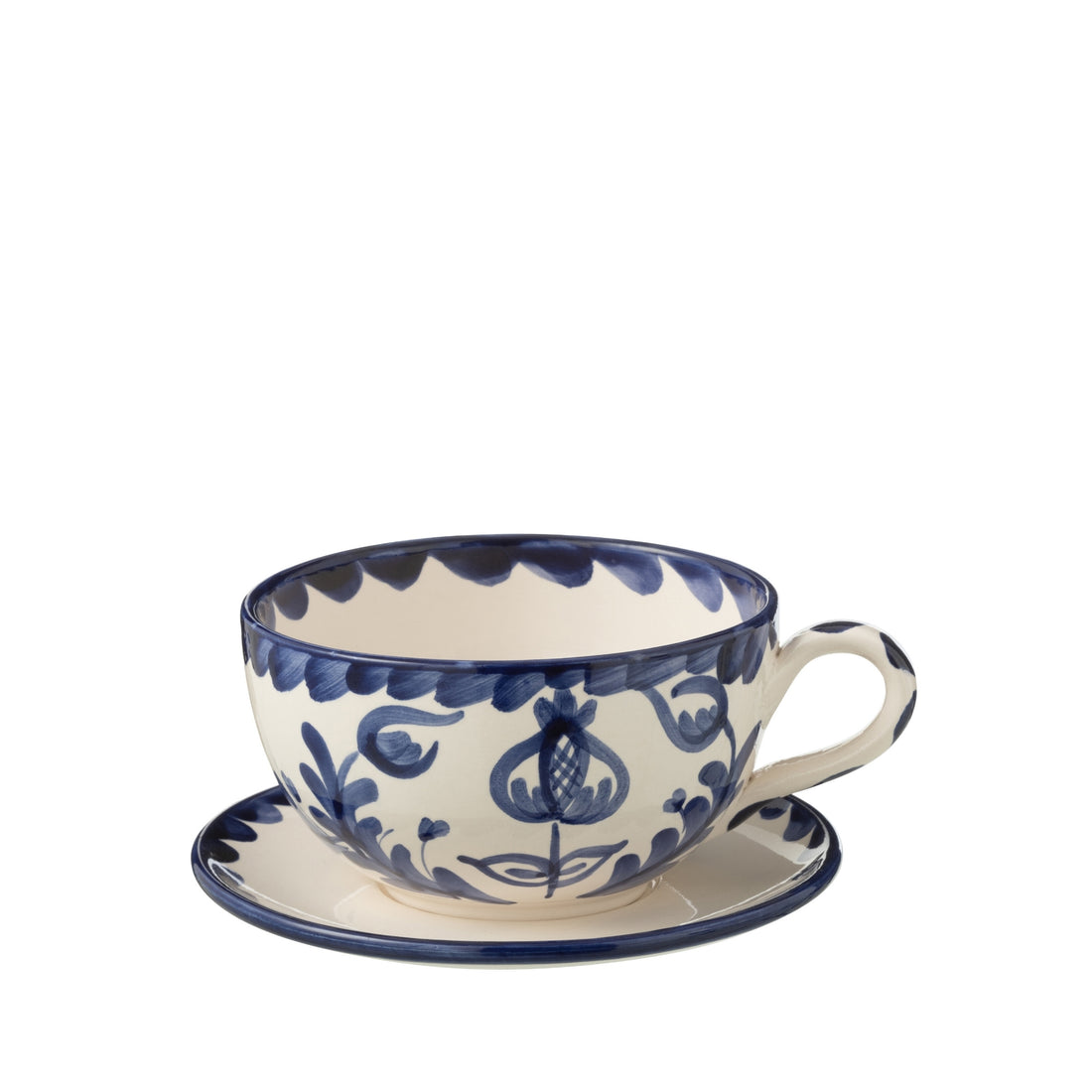Koffiekop met Schaaltje Granada Motief Cobalt Blauw/Wit Keramiek J-Line