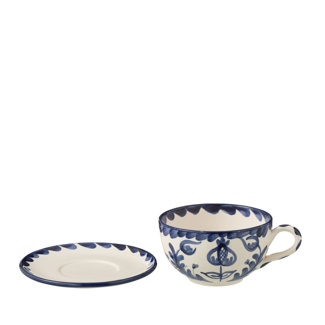 Koffiekop met Schaaltje Granada Motief Cobalt Blauw/Wit Keramiek J-Line