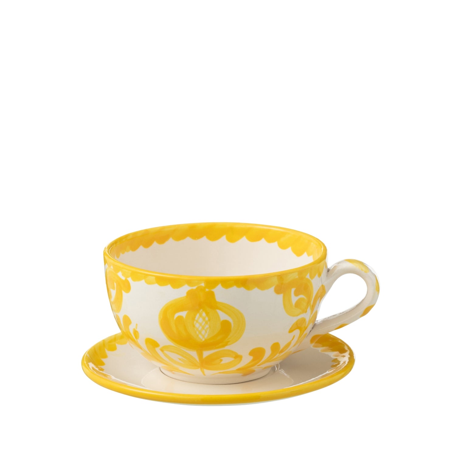 Koffiekop met Schaaltje Granada Motief Geel/Wit Keramiek J-Line