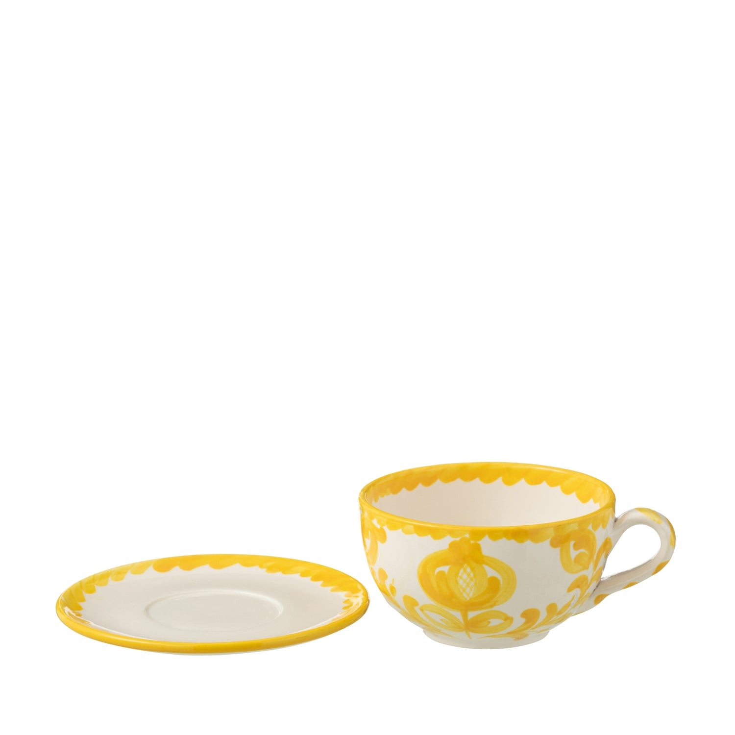Koffiekop met Schaaltje Granada Motief Geel/Wit Keramiek J-Line