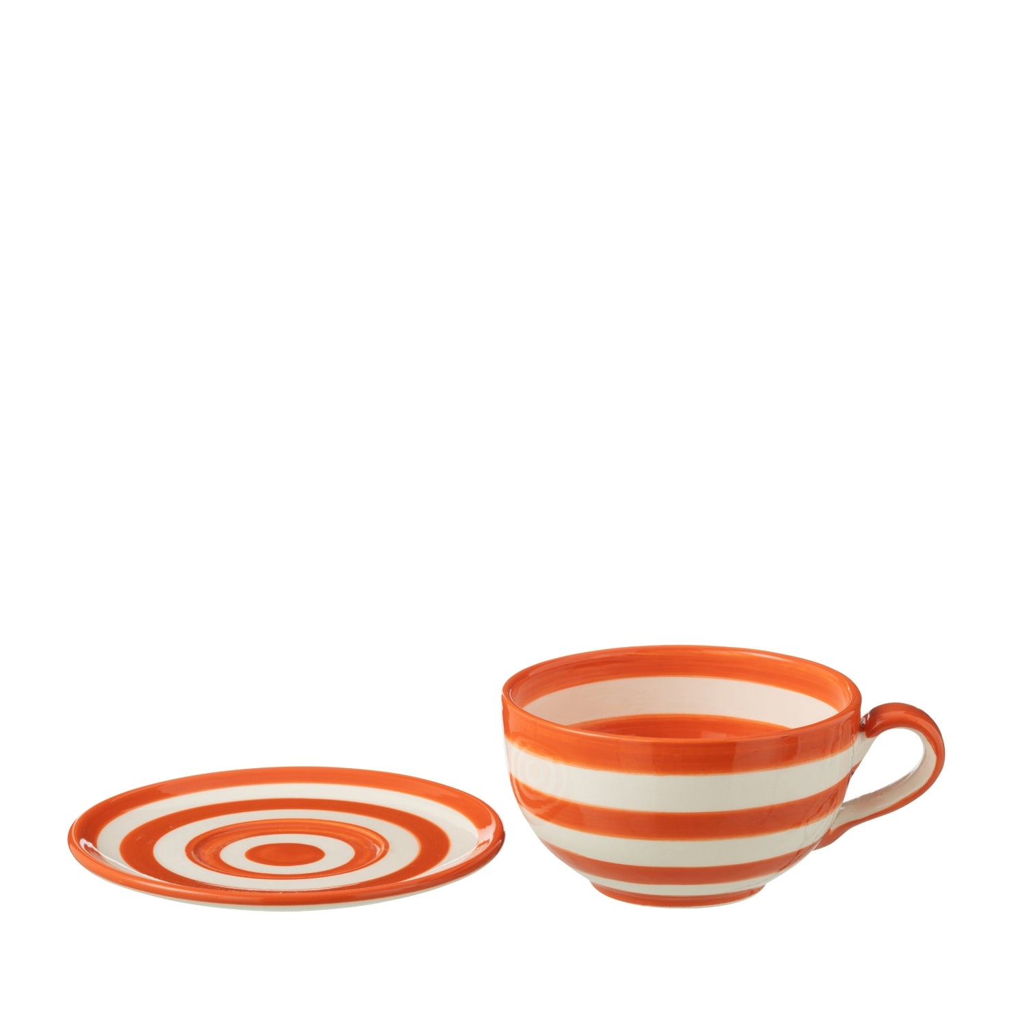 Koffiekop met Schaaltje Granada Strepen Oranje/Wit Keramiek J-Line