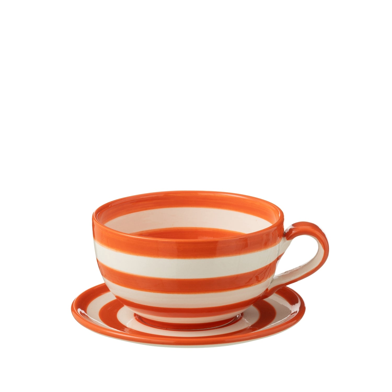 Koffiekop met Schaaltje Granada Strepen Oranje/Wit Keramiek J-Line