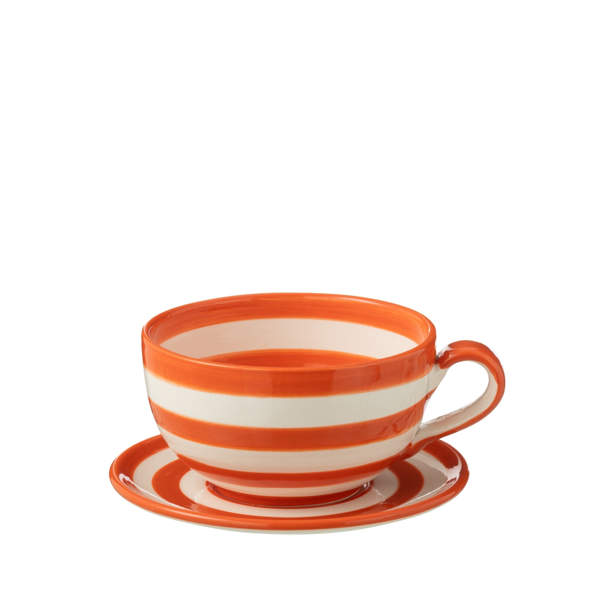 Koffiekop met Schaaltje Granada Strepen Oranje/Wit Keramiek J-Line