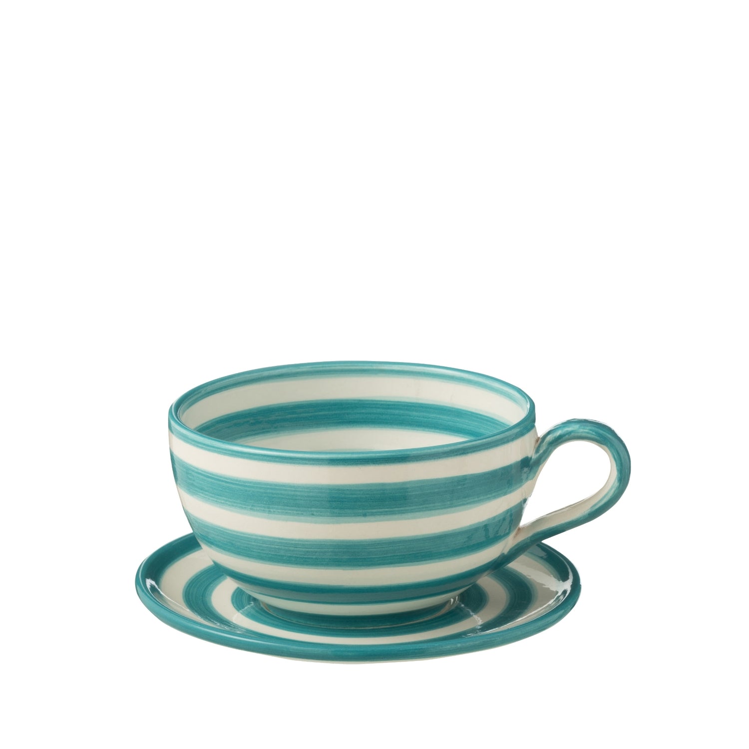 Koffiekop met Schaaltje Granada Strepen Aqua/Wit Keramiek J-Line