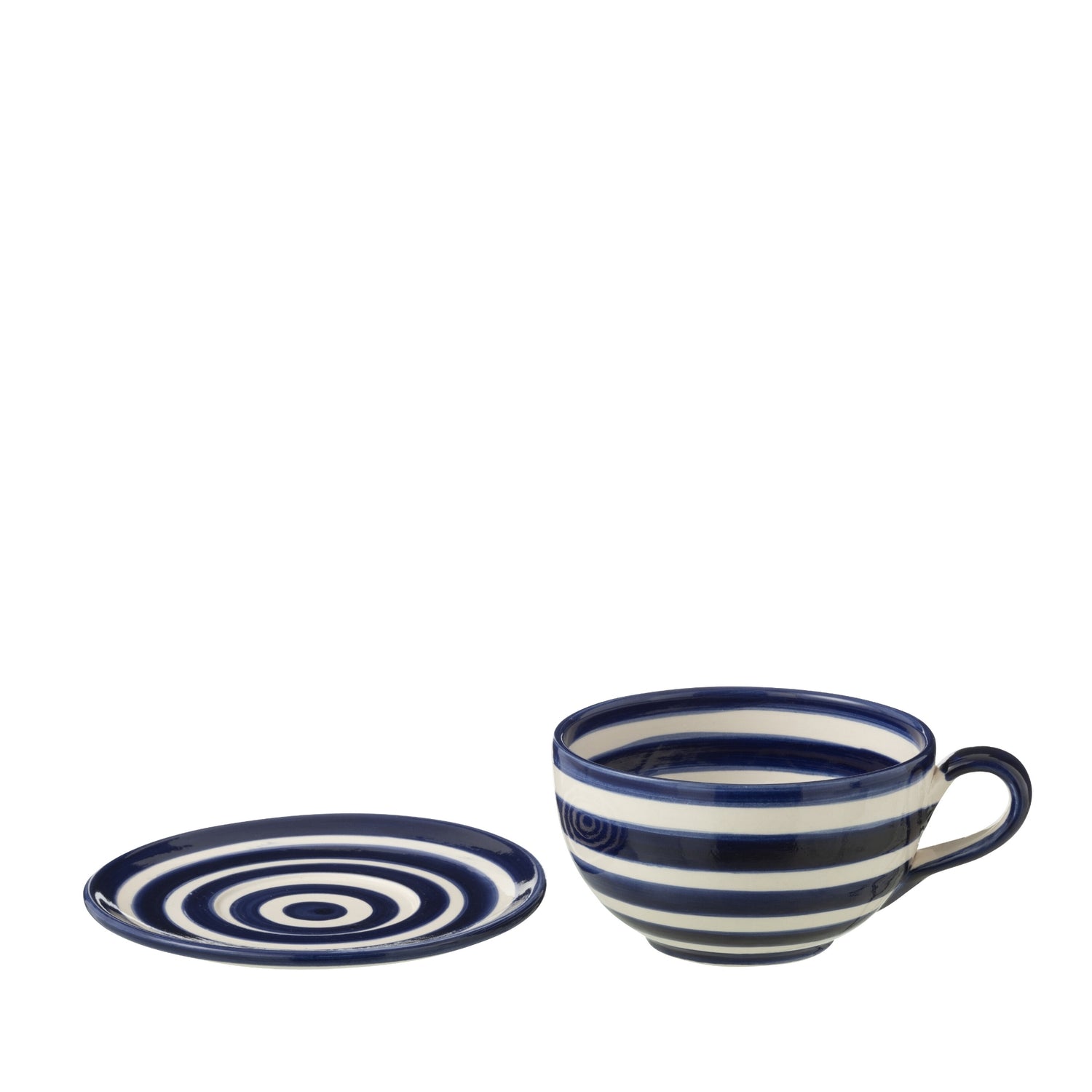 Koffiekop met Schaaltje Granada Strepen Cobalt Blauw/Wit Keramiek J-Line