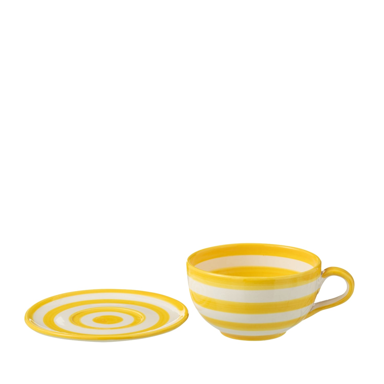 Koffiekop met Schaaltje Granada Strepen Geel/Wit Keramiek J-Line
