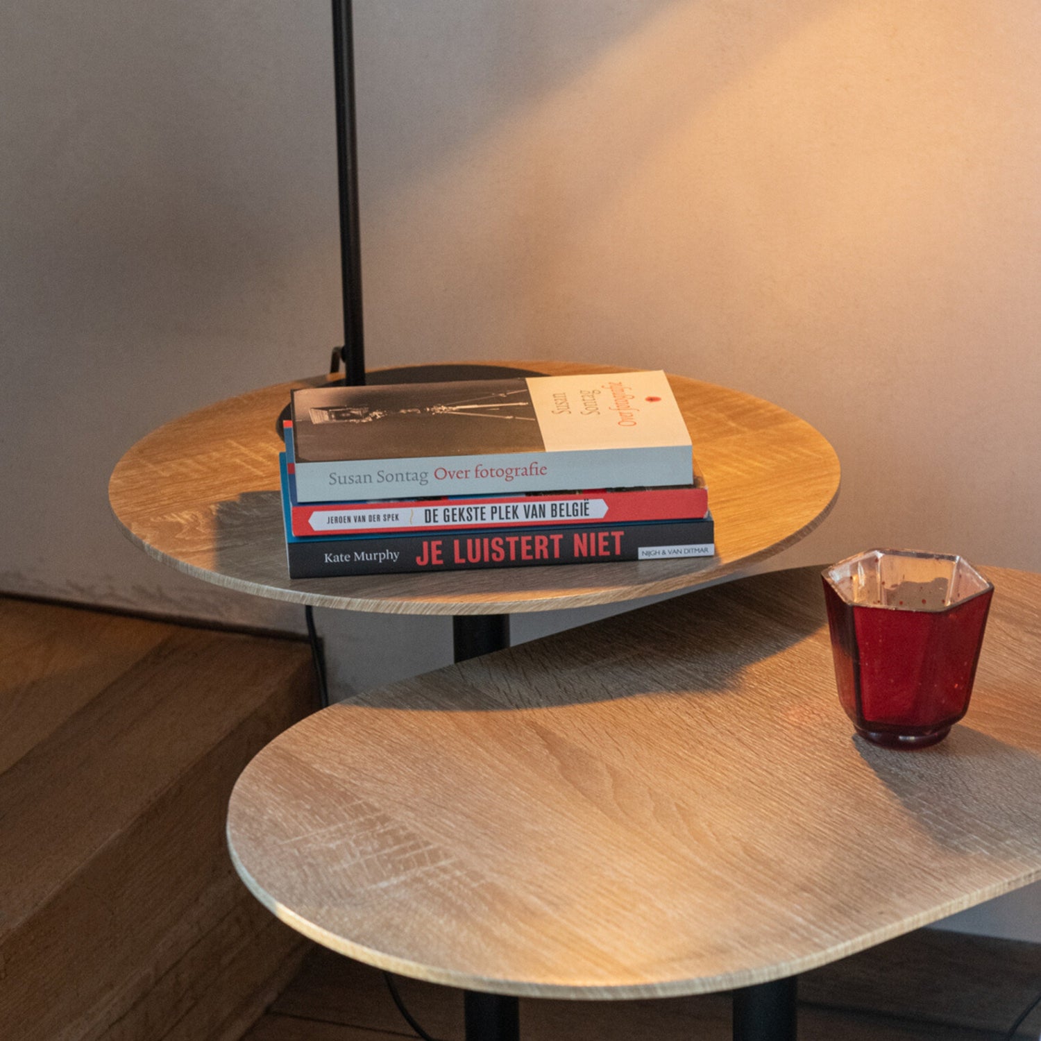 Bijzettafel Rond &amp; Ovaal Zwart/Naturel J-Line Set van 2