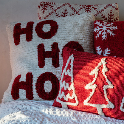 Kerst Set Plaid &amp; Kerstkussens HoHoHo Rood/Wit J-Line