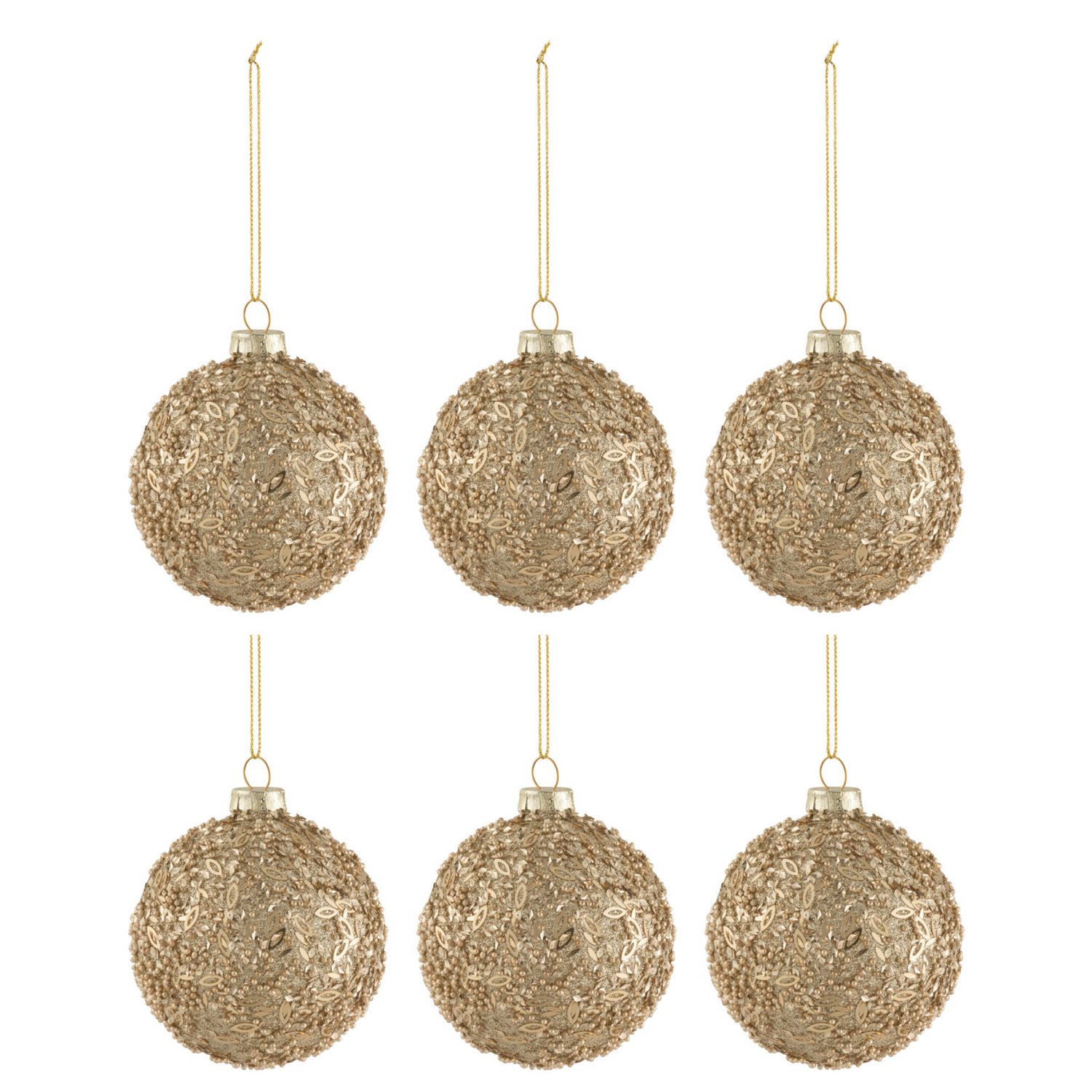 Doos van 6 Kerstballen Glitter Glas Goud Small