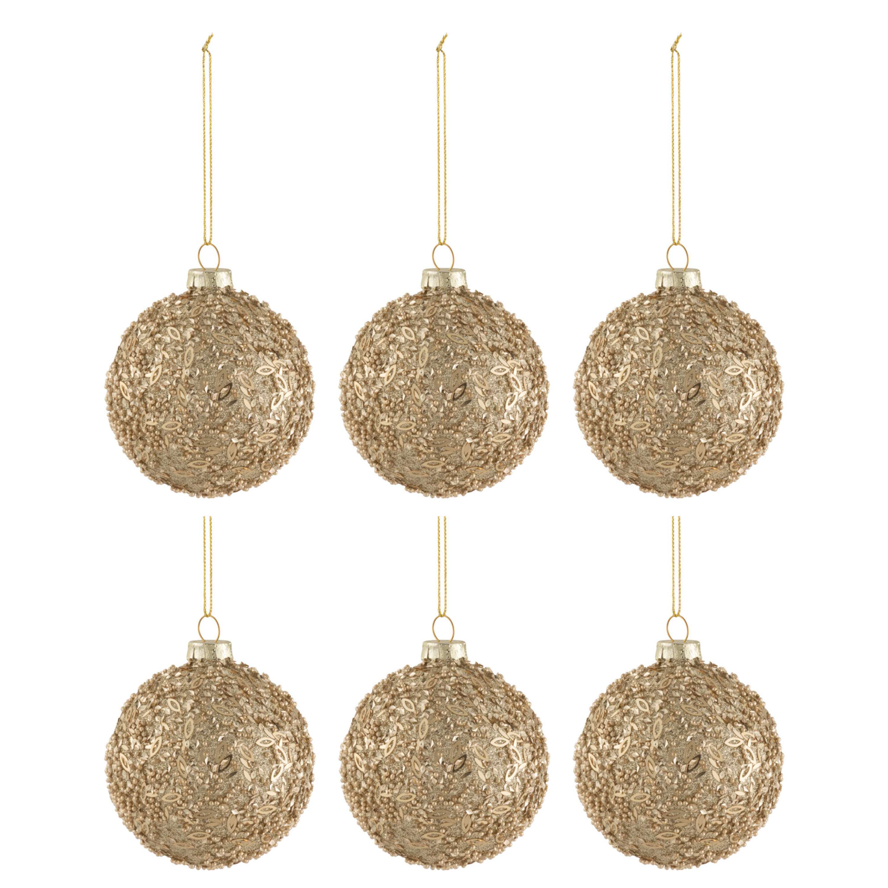 Doos van 6 Kerstballen Glitter Glas Goud Small