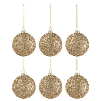 Doos van 6 Kerstballen Glitter Glas Goud Small