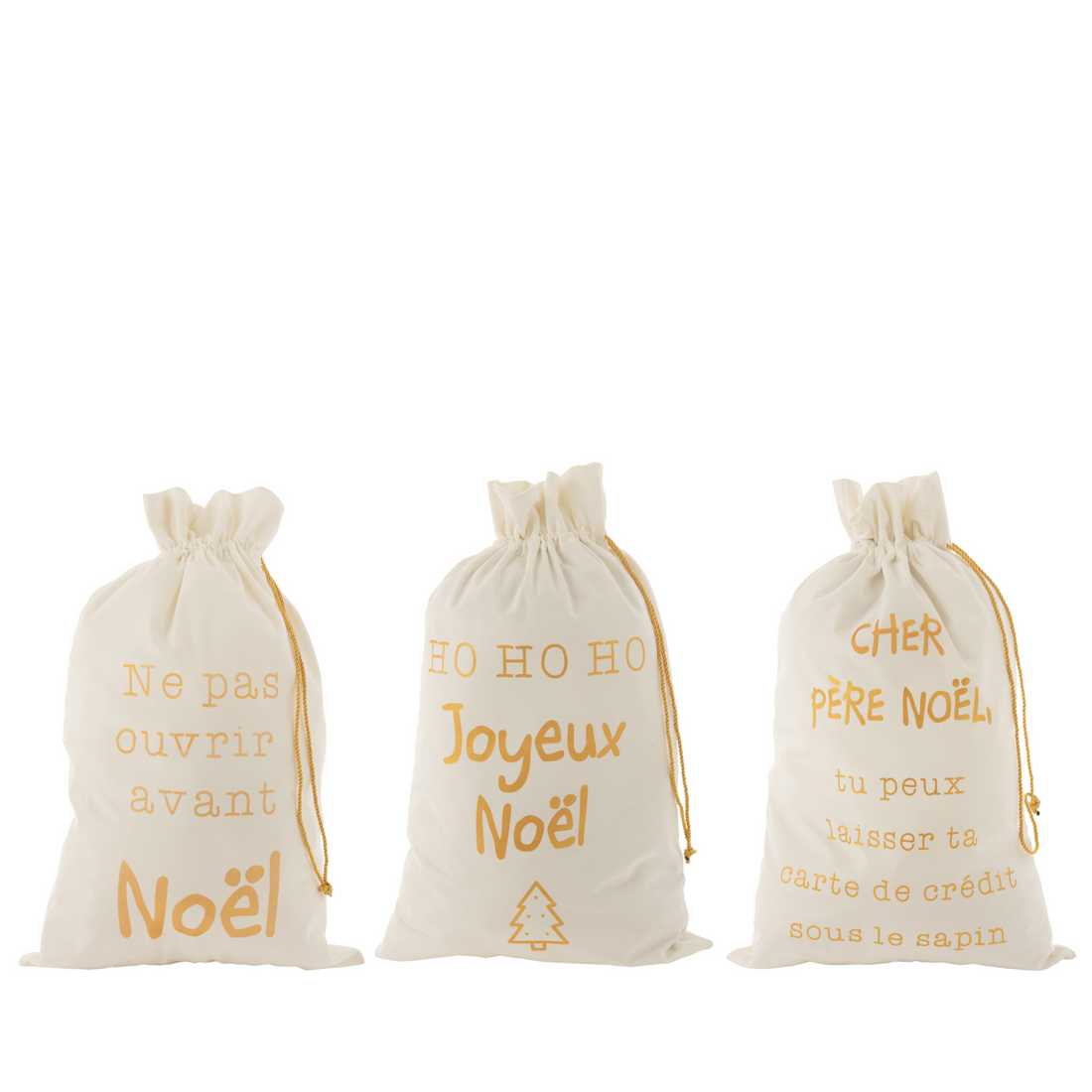 Kerst Zak Frans Velvet Wit/Goud Large Set van 3